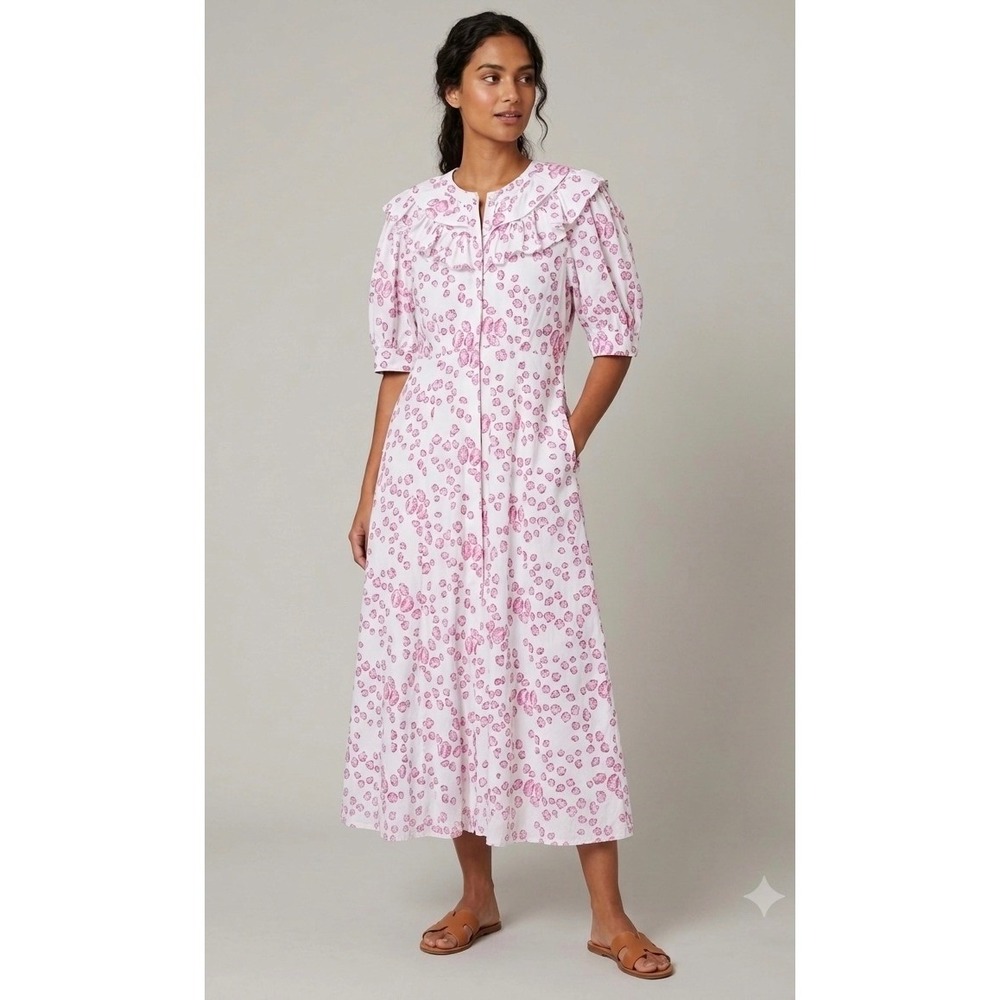 India Amory Julia Amory Maxi Shirt Dress Large Pink Shell Clambake Ruffle